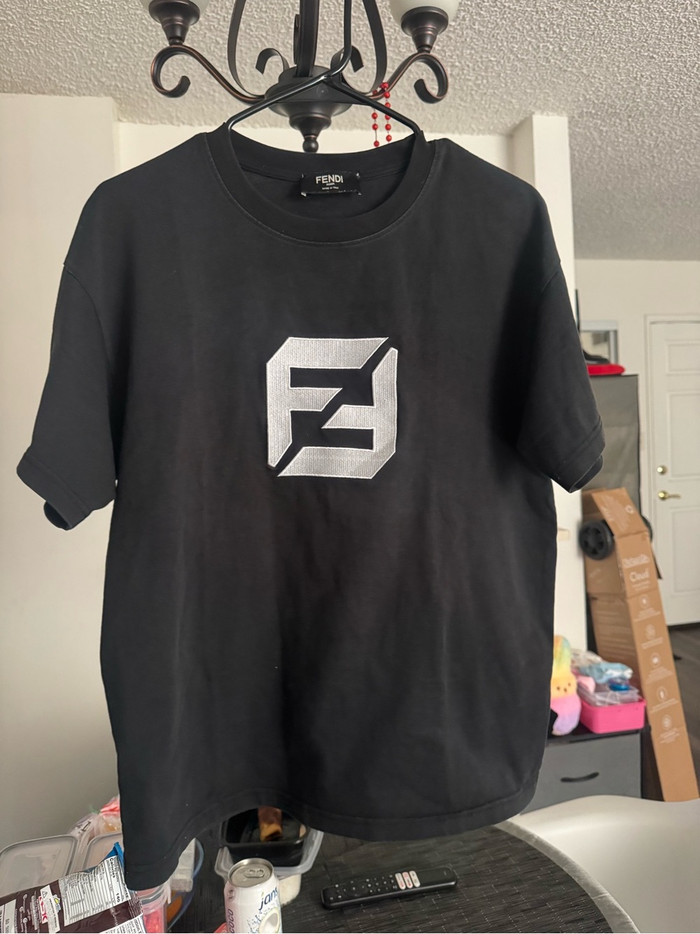 Fendi Black Short-Sleeve Tee with Silver FF Emblem